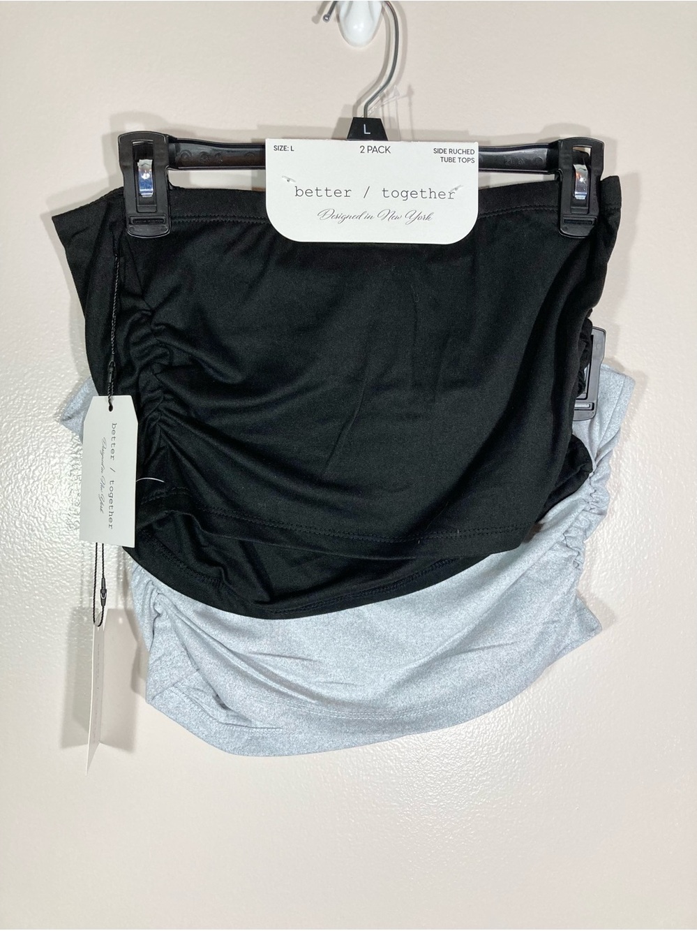 Better Together Side Ruched Tube Tops Women’s Size Large Black/Grey